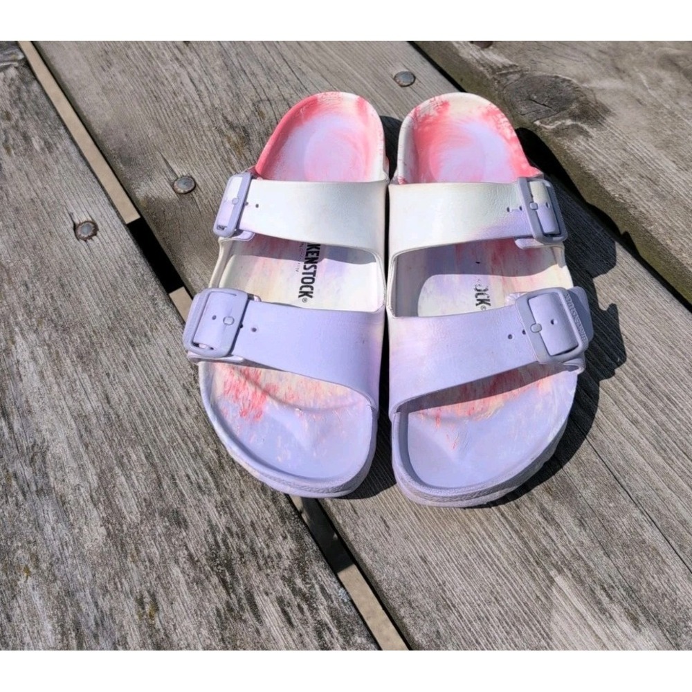 Birkenstock Arizona EVA Shoes Womens Buckles Sandal 39 EU 8.5 White Pastel Swirl